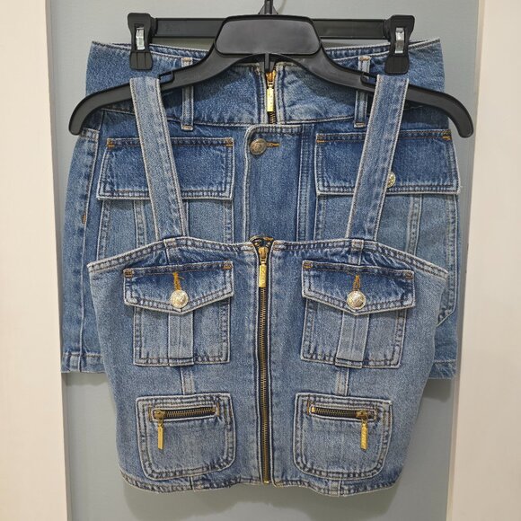 Liu Jo Milano Designer Jean Top & Skirt Set Women’s Size 6/27 Blue Denim - Picture 1 of 16